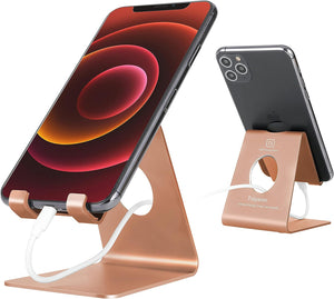 Versatile Desk Phone Holder - Sleek Rose Gold Stand, Cradle, and Dock - Fits All 4-8 Inch Phones - Perfect for Office, Kitchen, and Travel Use - T1 Series
