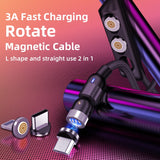 Fast Charging 360 degree rotating Magnetic Cable Charger for Micro USB, Type C, and Lightning Apple Cable